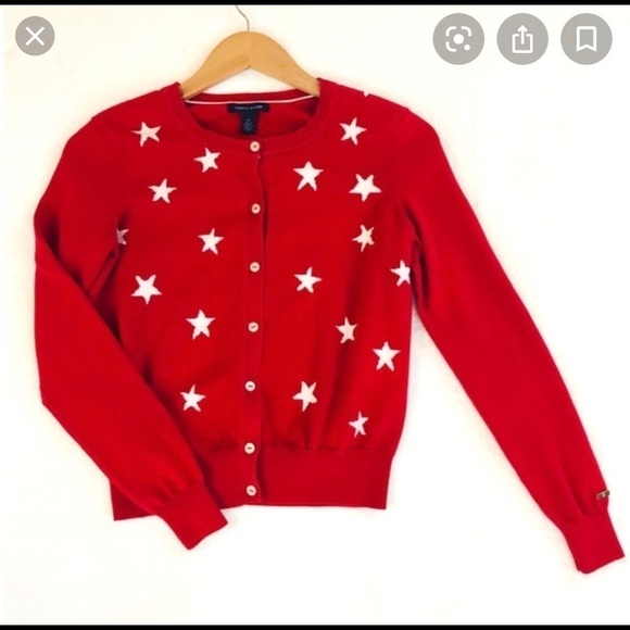 Tommy Hilfiger Cotton button Down Cardigan Red Med Stars size XS holidays - Picture 2 of 8